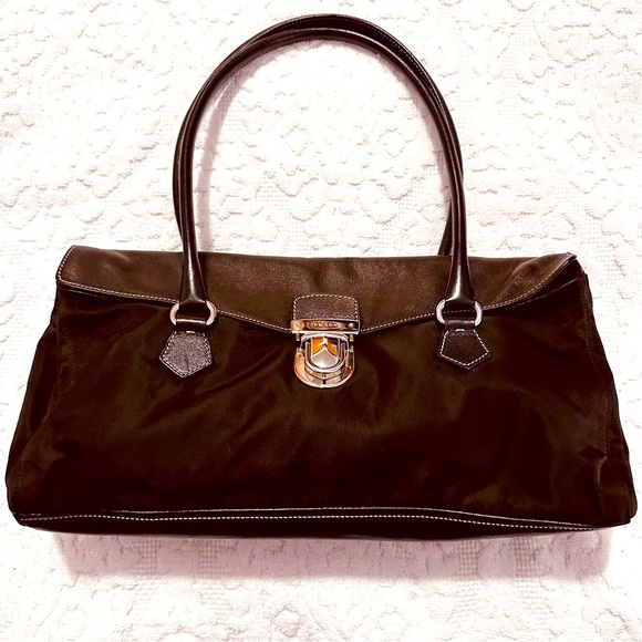 PRADA | Handbag | Prada Nylon & Leather Tessuto Pushlock Vintage Shoulde… - Picture 1 of 11